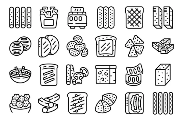 面包纸屑图标设置轮廓向量 食物小 方块面包 — 图库矢量图片