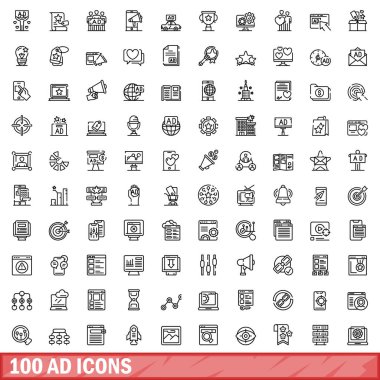 100 ad icons set. Outline illustration of 100 ad icons vector set isolated on white background clipart