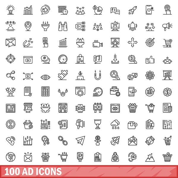 stock vector 100 ad icons set. Outline illustration of 100 ad icons vector set isolated on white background