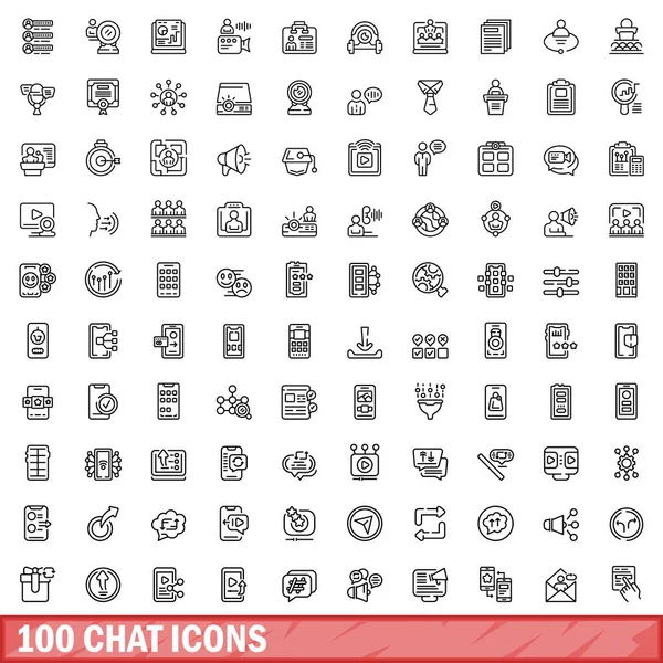 stock vector 100 chat icons set. Outline illustration of 100 chat icons vector set isolated on white background