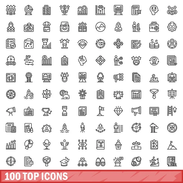 100 Büyük Simge Ayarlandı Beyaz Arkaplanda Izole Edilmiş 100 Üst — Stok Vektör