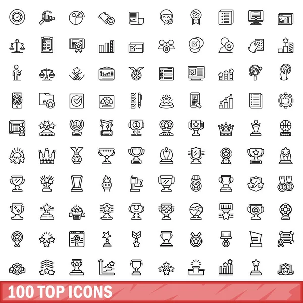 100 Iconos Superiores Esquema Ilustración 100 Iconos Superiores Vector Conjunto — Vector de stock