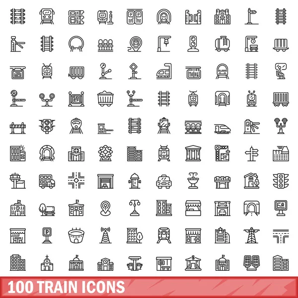 stock vector 100 train icons set. Outline illustration of 100 train icons vector set isolated on white background