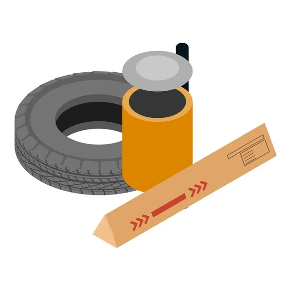 Ikona Zarządzania Odpadami Wektor Izometryczny Opona Samochodowa Skrzynka Pocztowa Niedaleko — Wektor stockowy