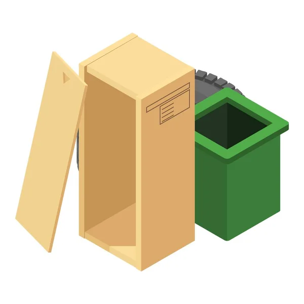 Icône Recyclage Des Déchets Vecteur Isométrique Pneu Voiture Usé Boîte — Image vectorielle