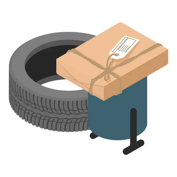 重用概念图标等距矢量 垃圾箱附近的车胎和包装盒磨损 工业垃圾 环境问题 — 图库矢量图片