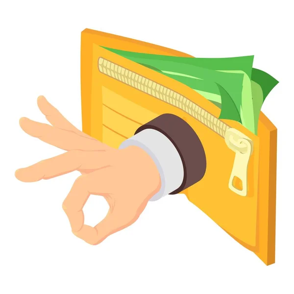 Ícone Conceito Cashback Vetor Isométrico Mão Mostrando Gesto Carteira Dinheiro —  Vetores de Stock