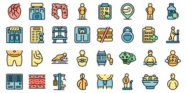 Spor salonundaki şişman adam ana hatlarını belirledi. Obez diyeti. Spor zayıflaması ince çizgi beyaz üzerine düz renk