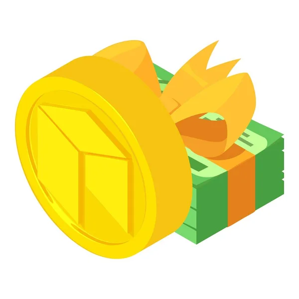 Neo Cryptogeld Pictogram Isometrische Vector Gouden Neo Munt Dollarbankbiljet Digitaal — Stockvector