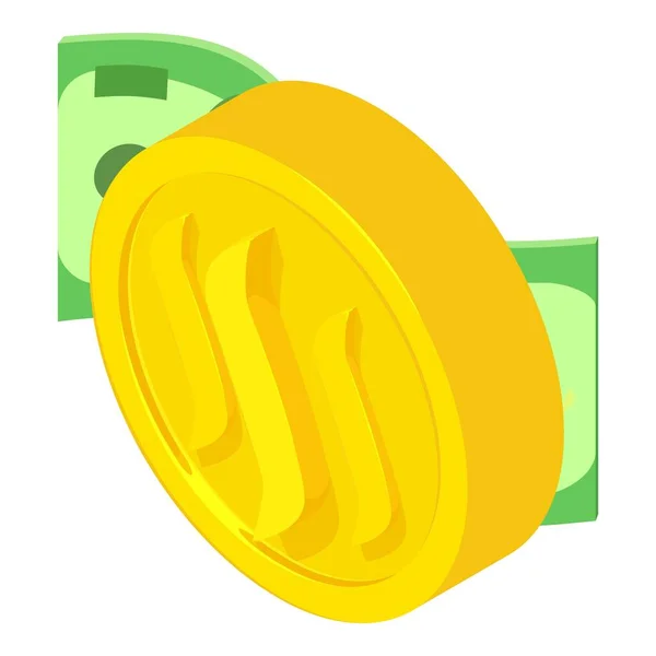 Стим Криптовалютный Изометрический Вектор Золотая Монета Долларовая Купюра Цифровые Деньги — стоковый вектор