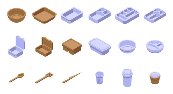Biodegradable Tableware Icons Set Isometric Vector Paper Party Plate Eco — Stock Vector