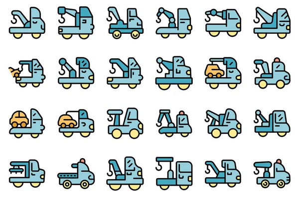 Rescue Tow Truck Icons Set Outline Vector Car Accident Crane — Stock Vector