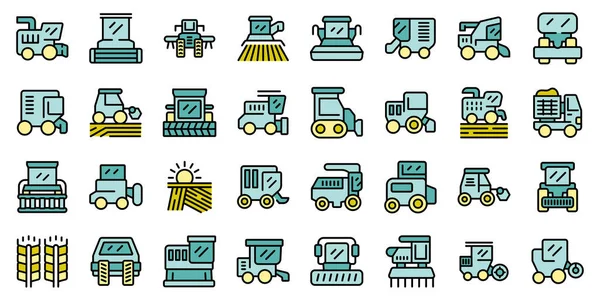 Combine Harvester Icons Set Outline Vector Farm Machinery Food Farm — Stock Vector
