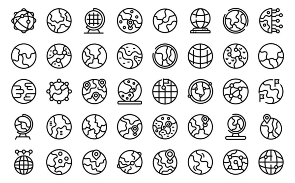 Globus Symbole Setzen Umrissvektoren Erdkarte Weltnetz — Stockvektor