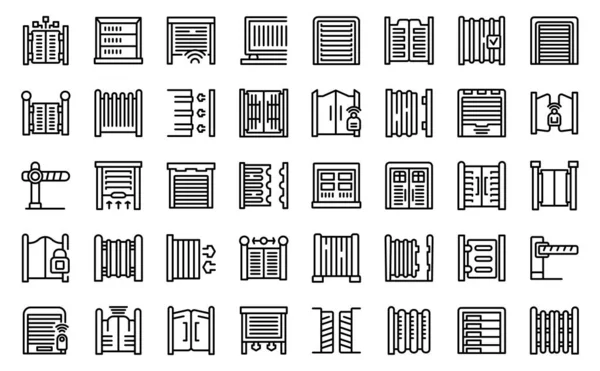 Иконки Автоматических Ворот Задают Вектор Контура Охрана Ворота Дома — стоковый вектор