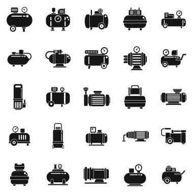 Kompresör simgeleri basit vektör ayarladı. Hava aracı. Otomatik tank