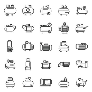 Kompresör simgeleri dış hat vektörünü ayarladı. Hava aracı. Otomatik tank