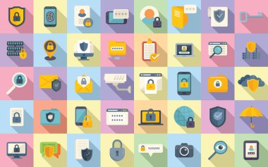 Mahremiyet simgeleri düz vektör ayarlandı. Göz izi. Biyometrik kimlik