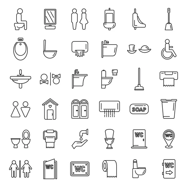 Symbole Setzen Umrissvektoren Toilettenschild Toilette Badezimmer — Stockvektor