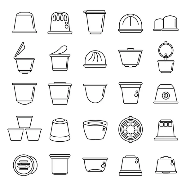 Kapselkaffee Symbole Setzen Umrissvektoren Aromaschote Vorhanden Starker Kaffee — Stockvektor