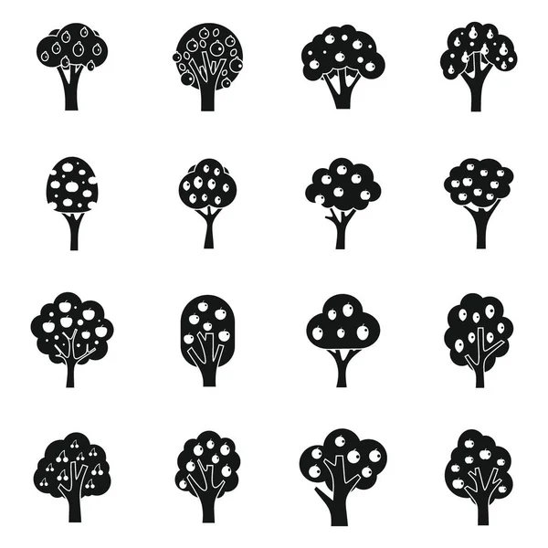 Ícones Árvores Fruto Definir Vetor Simples Jardim Maçã Frutas Árvores — Vetor de Stock