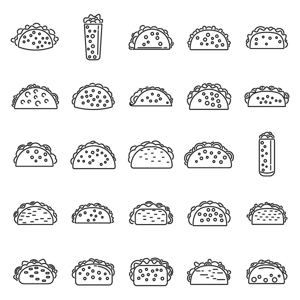 Tacos Icons Set Outline Vector Food Menu Mexican Beef — Stock Vector