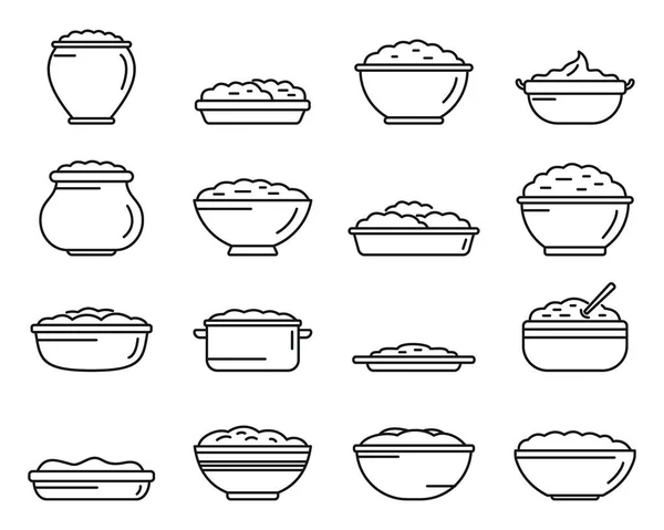 Kartoffelpüree Symbole Setzen Umrissvektoren Essen Frühstück Kartoffelbrei — Stockvektor