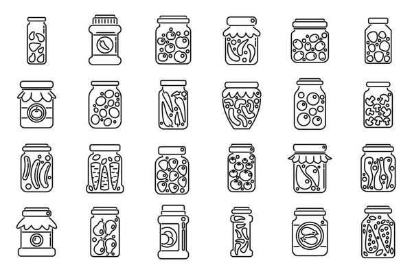 Εικονίδια Pickled Προϊόντα Που Διάνυσμα Περίγραμμα Φθινοπωρινή Καρότο Κονσερβοποίησης — Διανυσματικό Αρχείο