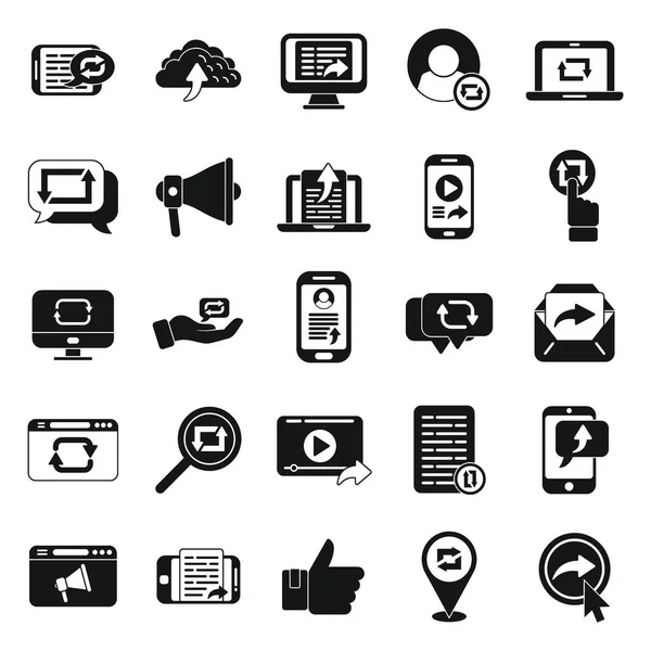 Repostear Iconos Conjunto Simple Vector Social Video Teléfono Móvil Smartphone — Archivo Imágenes Vectoriales