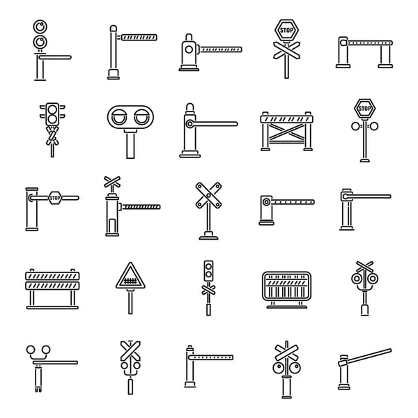 Railroad Barrier Icons Set Outline Vector Crossing Railway Sign Barrier — Stock Vector