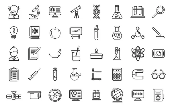 Research Scientist Icons Set Outline Vector Lab Formula Medical Chemical — Stock Vector