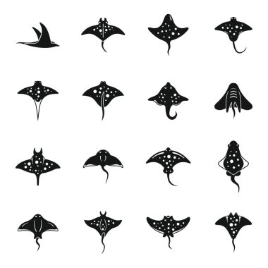 Stingray simgeleri basit vektör ayarlar. Okyanus balığı. Deniz yaşamı