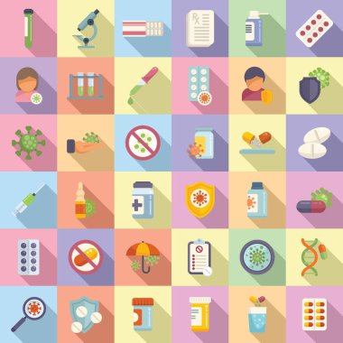 Antibiyotik direnç simgeleri düz vektör oluşturdu. Bağışıklık ilacı. Tıbbi süperböcek