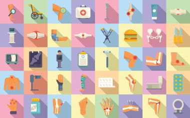 Eklem iltihabı simgeleri düz vektör ayarlıyor. Eklem yaralanması. Tıp bilimi