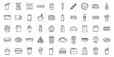 Paket yemek simgeleri ana hatları belirler. Kahve kutusu. Kafe yemeği.