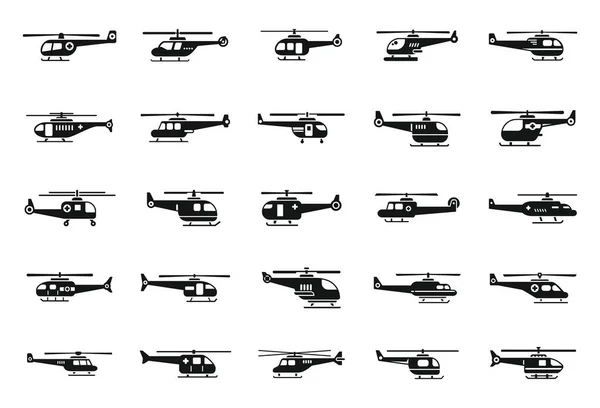 Los Iconos Del Helicóptero Rescate Establecen Vector Simple Motor Aire — Archivo Imágenes Vectoriales