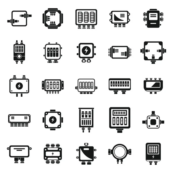 Junction Box Icons Set Simple Vector Cable Connect Electric Plug — Stock Vector