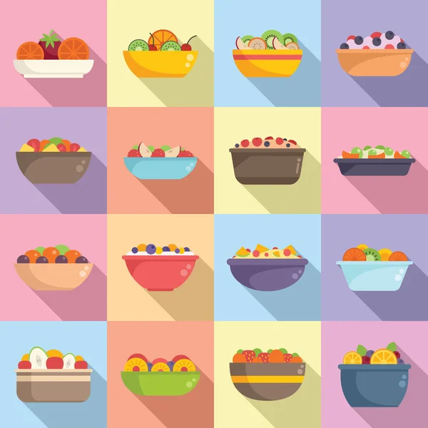 Gyümölcssaláta Ikonok Beállítva Lapos Vektor Étel Kalória Friss Élelmiszer — Stock Vector