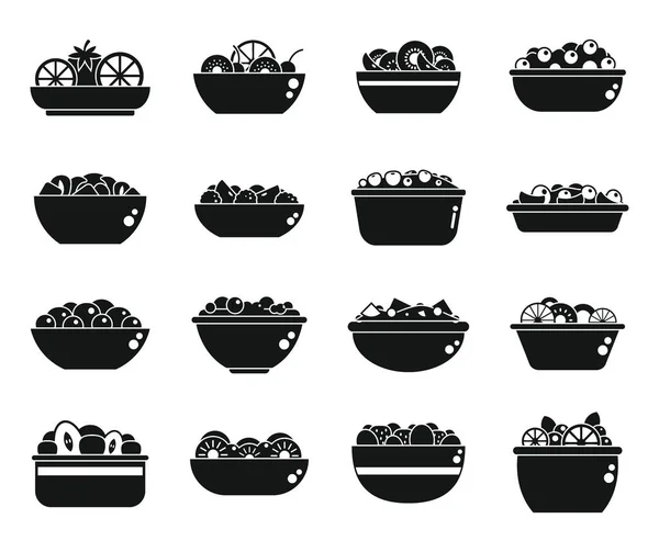 Ikony Sałatki Owocowej Ustawić Prosty Wektor Kalorii Jadalnej Świeża Żywność — Wektor stockowy