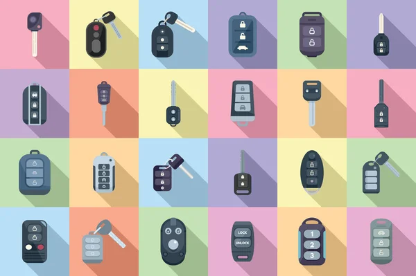 Chytré Ikony Klíčů Auta Nastavují Plochý Vektor Řidičský Vůz Inteligentní — Stockový vektor