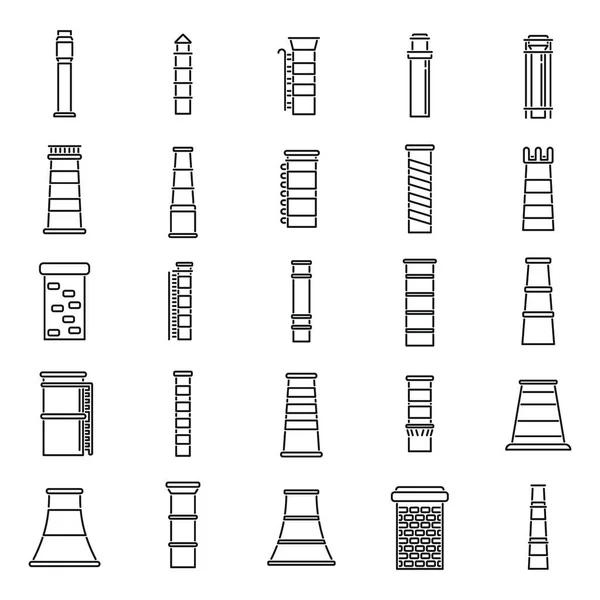 Chimney Icons Set Outline Vector Roof Sweep Construction Equipment — Stock Vector