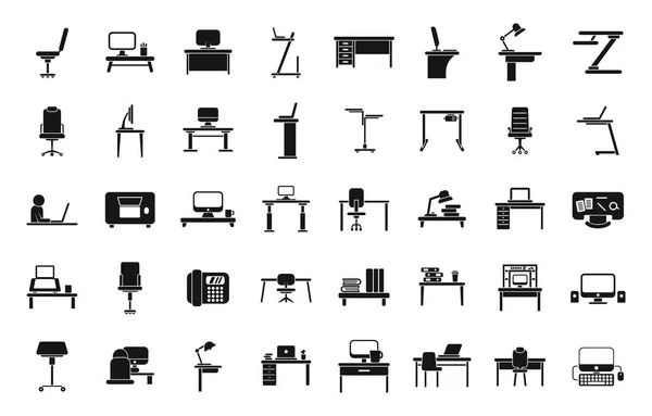 Ergonomiczne Ikony Miejsca Pracy Ustawiają Prosty Wektor Krzesło Komfort Komputera — Wektor stockowy