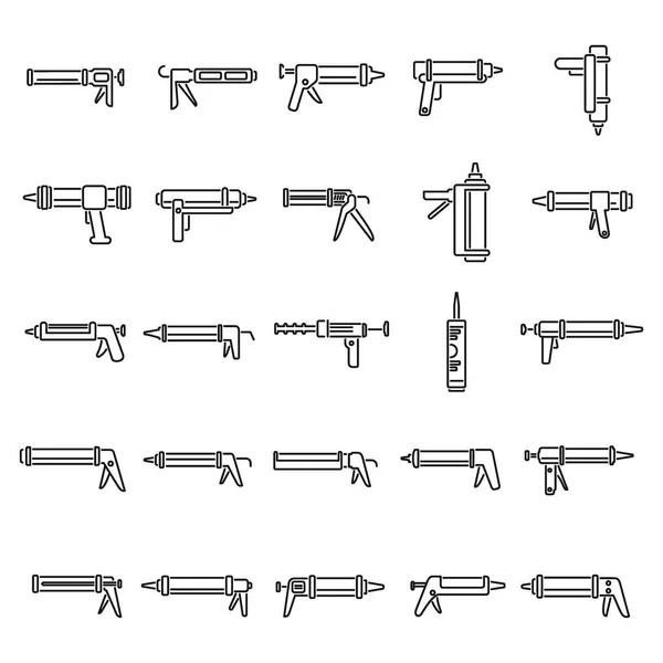Los Iconos Pistola Calafateo Silicona Establecen Vector Contorno Constructor Adhesivo — Vector de stock