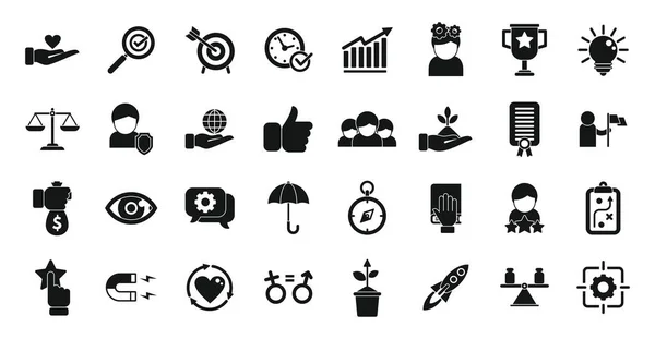 Core values icons set simple vector. Client innovation. Integrity mission