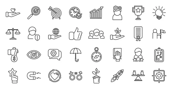 Core Values Icons Set Outline Vector Client Innovation Integrity Mission — Stock Vector