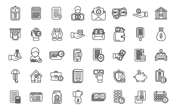 Compensation Icons Set Outline Vector Pension Money Fund Bank — Stock Vector