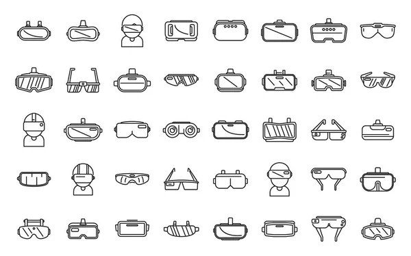 Virtual Glasses Icons Set Outline Vector Reality Oculus Video — Stock Vector