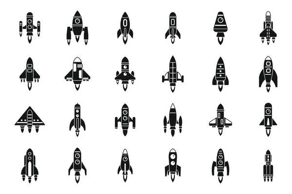 Los Iconos Lanzamiento Nave Espacial Establecen Vector Simple Nave Cohete — Archivo Imágenes Vectoriales