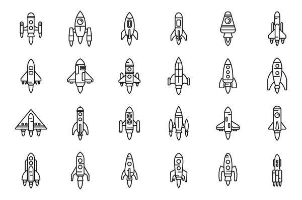 Spacecraft Launch Icons Set Outline Vector Rocket Ship Cosmos Future — Stock Vector