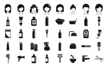 Saç boyama simgeleri basit bir vektör ayarlar. Boyalı duş. Moda tarzı